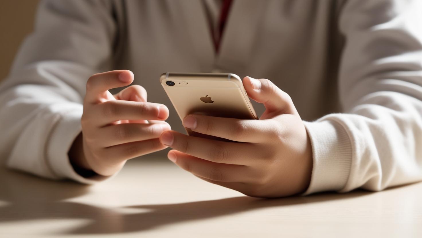 スマホを使う中学生の手元