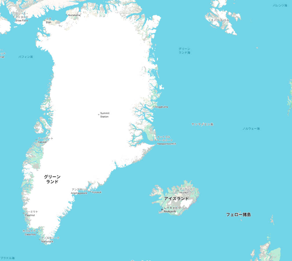 アイスランドとグリーンランドの位置関係が分かる地図